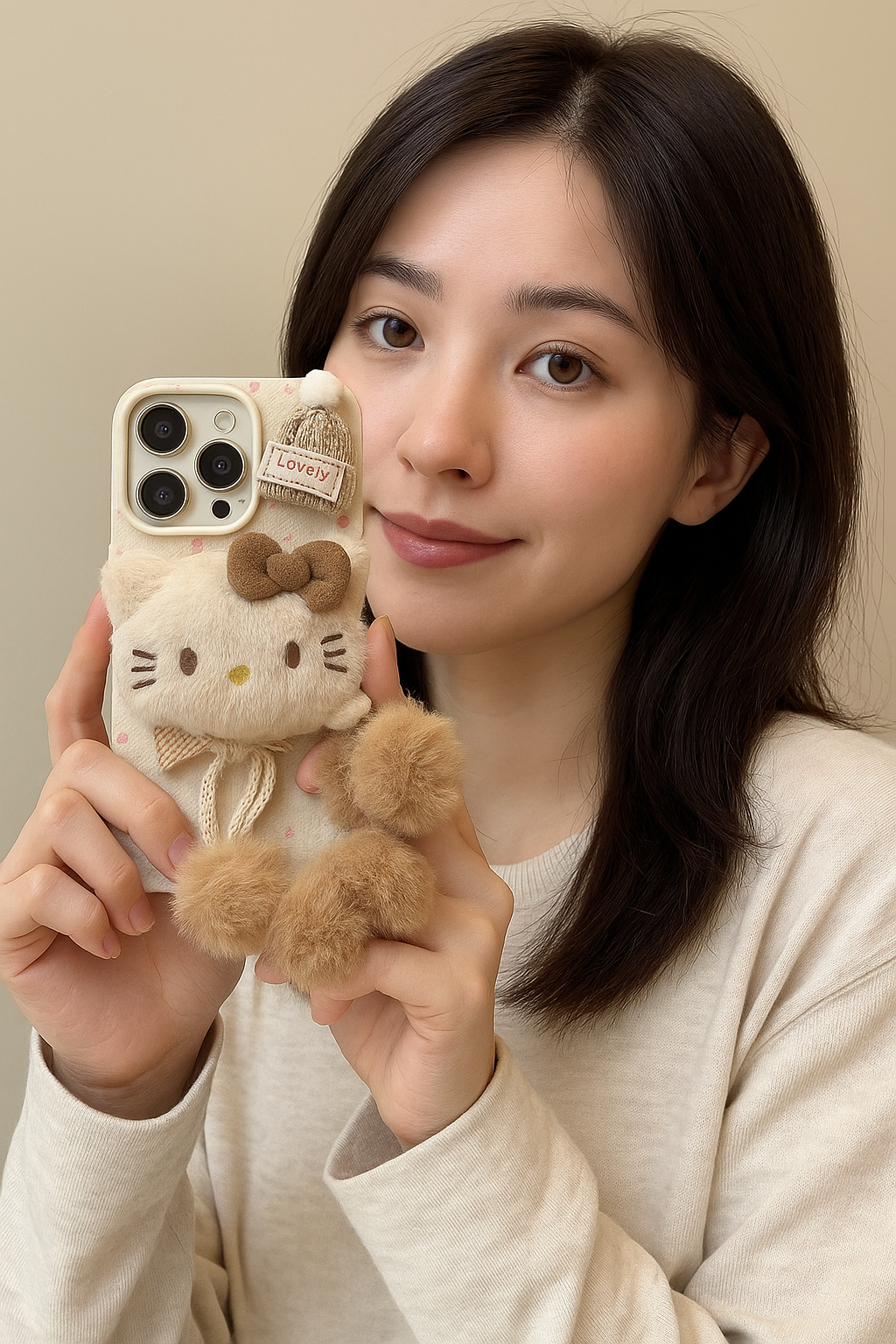 ✨ Plush Kitty Winter Charm Phone Case 🐱❄️📱 with Cozy Pom-Pom Bracelet 🎀🧸